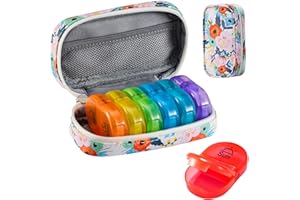 Serfeymi Pill Boxes 7 Day 2 Times a Day AM PM Medicine Organiser Weekly Tablet Organiser Rainbow Pill Box with Portable Zipper PU Leather Pill Case for Pills, Supplement, Fish Oils, Vitamin- Floral 03