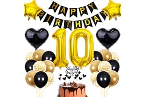 Cnrose 10. Geburtstag Dekoration,Schwarz Tortendeko Geburtstag 10 Jahre Junge,Party Deko Gold Schwarz,10 Geburtstag Junge Mädchen,Tortendeko 10. Geburtstag Mädchen,Geburtstagsdeko 10 Jahre Junge
