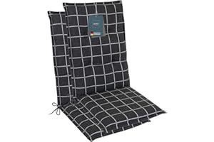 ‎LILENO HOME LILENO HOME Gartenstuhl Auflagen als [2er Set - Hochlehner] in Yacht-Karo Anthrazit - Bequeme Liegen als Sitzauflagen für Gartenmöbel - Stuhlkissen für Gartenstühle und Klappstühle