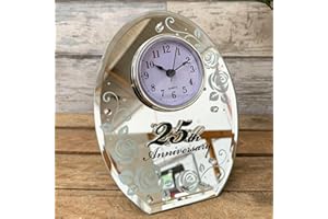 Darthome Ltd New Happy 25th Silver Wedding Anniversary Standing Oval Mirror Mantle Clock Gift 16cm