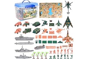 deAO Wojskowy zestaw 56 akcesoriów z kartą, figurkami żołnierzy, pojazdami wojskowymi, samolotami i akcesoriami bojowymi - świetna gra dla małych poszukiwaczy przygód i poszukiwaczy przygód