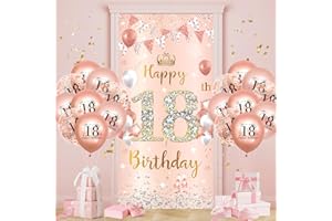 Rumia 18.Geburtstagsdeko Frauen Roségold Gold Banner Luftballons 18.Geburtstag Dekoration 18.Frauen Mädchen 18th Birthday Geburtstags Türbanner Hintergrund 18.Ballon Jubiläum Geburtstag Party Deko