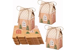 KYWLCO Christmas Party Gift Boxes, Kraft Paper Candy Boxes with Hemp Ropes, Creative Favour Bags Paper Treat Boxes for New Year Christmas Party Decorations (40 Pcs)