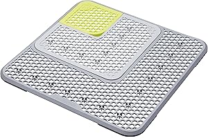 SINK MANAGEMENT KitchenCraft Tappetino Protettivo per Lavello Regolabile 3 in 1, Plastica, Grigio / Verde, 30.3 x 30.3 x 0.3 cm