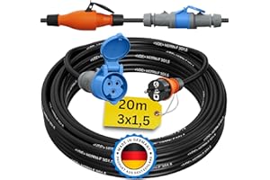 NETBOTE24 Schuko auf CEE Adapter 20m Camping Stromkabel H07RN-F 3x1,5 Landstromkabel Wohnmobil Wohnwagen Kabel Camping Adapter 20 Meter Strom Verlängerungskabel CEE-Stecker Campingstecker