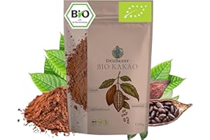 ‎DEUBAUER Kakaopulver 250 Gr BIO ohne Zusatzstoffe | Stark entöltes Kakao-Pulver ohne Zucker | Bio Kakaopulver | Backkakao ohne Zucker in nachhaltiger Aromaverpackung | Rohkakao