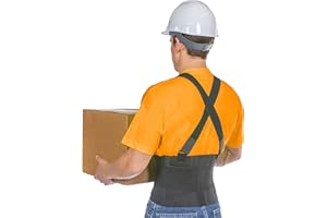 BraceAbility Przemysłowy pas bezpieczeństwa na plecy | zdejmowane szelki do podnoszenia ciężkich przedmiotów - pas ochronny na ból dolnej części pleców dla mężczyzn i kobiet w budownictwie (duży)