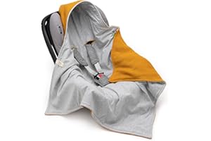 ‎MIKOS Mikos® Baby Einschlagdecke GOTS zert. 100% Bio Baumwolle Strickdecke Baumwolldecke für Autositz Für Kinderwagen Buggys z.B. Maxi Cosi Rosa Beige 3 Punkt Gurt (45) (Senfgelb)