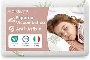 MIMUSELINA Almohada Bebe Viscoelástica 50x30x5,5 | Memory Foam Transpirable para Bebé y Niños | Cojines pequeños Suaves, Ergonómicos y Antisofocos | Funda Aloe Vera Hipoalergénica, Extraíble y Lavable