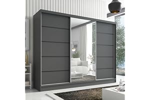 ‎A&J MÖBELLAND A&J MöbelLand Kleiderschrank Aurelia 2 – Schwebetürenschrank 200 cm breit mit Spiegel, 3-türig, Kleiderschrank mit Schubladen, Schiebetürenschrank für Schlafzimmer oder Garderobe