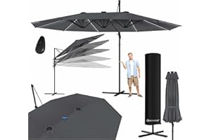 KESSER® Sonnenschirm Doppelsonnenschirm mit LED 4,6m x 2,7m | Ampelschirm Abdeckung| Kurbelschirm Aluminium wasserabweisend Neigbar Kippbar 360° Drehbar Anthrazit