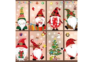TOMEEK Pegatinas Navidad Ventanas Cristal 114 PCS de PVC Pegatinas Reutilizables Electrostáticas de Doble Cara Pegatinas de Decoración de Ventana de Enanos Navideños Papá Noel árbol (A)