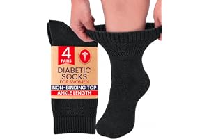 HUGH UGOLI Dam Diabetikerstrumpor i Bambu, 4 Par, Mjuka och Andningsbara Ankelstrumpor, Extra Breda för Svullna Fötter, Ej Elastisk Kant och Sömfri Tå, Storlek: 36–39/40–43
