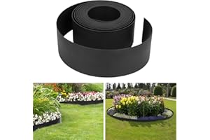 Randaco Rasenkante Kunststoff Schwarz Länge 25 m, Höhe 10 cm Beetumrandung mit runden Oberkante Flexible Verhindert das Durchwachsen von Rasen Gartenumrandung Pflasterstein rasenkanten