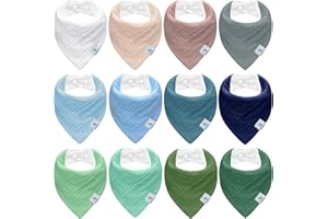 Ghguole 12 Stück Lätzchen Baby Dreieckstuch Baby,Musselin Halstuch für Junge und Mädchen,HalstücherBaby Bio-Baumwoll,Sabberlätzchen Super Saugfähige,Verstellb