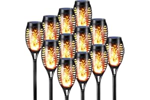 Geemoo Lumières Flamme Solaire Exterieure Jardin 12 Pack Etanche Lampe Torche Solaire, Lampe Solaire Flamme Vacillante pour Décor, Jardin, Patio, Chemins, Pelouse