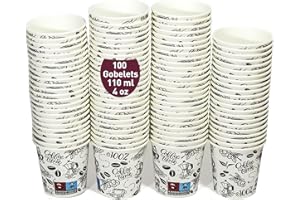 GOBECUPS 100 Gobelets Jetables Café de 110 ml / 4oz en Carton Papier Blancs, Solides et Étanches, Idéaux pour Café Court, Lungo, Espresso, Macchiato.