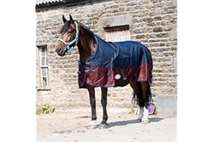 EQUITACK YOUR PASSION IS OUR MISSION Pferdedecke Weidedecke Regendecke Outdoor Decke mit Fleece Lining Highneck Navy/Maroon 145cm