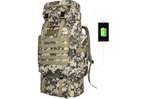 Vaupan Mochila de senderismo, mochila táctica militar de camping de 80 L con puerto de carga USB, impermeable, grande, mochila de viaje al aire libre, mochila Molle para hombres y mujeres