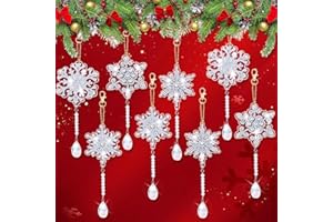 FARYODI Set di 8 ciondoli a forma di fiocco di neve, 5D fai da te con diamantini, ideali per adulti e unisex