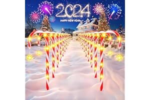 BUCASA Christmas Candy Cane Lights, 24 Pack Solar Christmas Decorations Outdoor with 8 Modes and Bright Star, Waterproof LED Solar Lights Outdoor Garden Christmas Lights for Pathway Yard Lawn Gifts