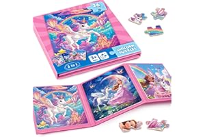 CUTTEEYFYRY Puzzle MagnéTicos De Unicornio para NiñOs, Rompecabezas para Viajar De 36 Piezas para NiñOs De 3 A 8 AñOs,Puzzle para NiñAs para Mejorar La Inteligencia,Actividades con En AvióN,CumpleañOs