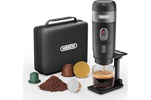 HIBREW H4A - Macchina Caffè Portatile per Auto, 3 in 1 Caffettiera Portatile per Capsule Nes* Original, DG*, Caffè Polvere Compatibile, 12V, 60ml (Premium,Nero)