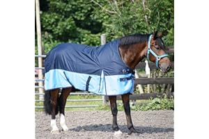 EQUITACK YOUR PASSION IS OUR MISSION 600 Denier Lightweight Turnout Horse Rug | 0g No Filling | Waterproof | Half Neck | Adjustable Leg Straps | Navy/Baby Blue 6ft 0