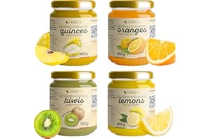 Marmellata, Purea di Frutta oltre 70%. 4 barattoli da 100g, Arancia, Limone, Kiwi e Mela Cotogna. Prodotto Artigianale Siciliano. Marmellata senza zucchero aggiunto. Per Colazione, Aperitivo - Moreca