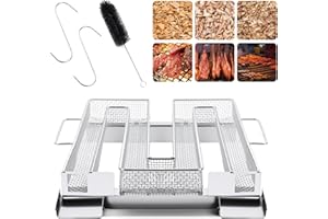 BAIWANT Generatore di Fumo Freddo in Acciaio Inossidabile per Affumicatura a Freddo e Caldo, per Barbecue e Affumicatore per Salmone Bistecca Salsiccia Con Ganci e Spazzola (Quadrato)