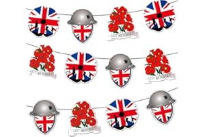 NIKOLAUS 12Pcs Remembrance Day Banner, Armistice Day Decoration, Lest We Forget Paper Poppy Flowers Bunting for Remembrance Day Garden Street Party Decorations