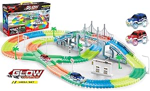 17Tek 360 Pieces Magic Car Tracks Set Amazing Flexible Bendable Glow in the Dark Racetrack with 2 LED Light Up Cars for Kids
