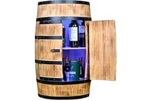 CREATIVE COOPER Baril de vin - Table haute avec porte et LED RVB - Armoire à alcool - Étagère à bouteilles en bois - Baril en bois - Meubles en bois de conifère - Étagère à vin - Bar à vin - Baril