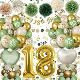 18th Birthday Decoration Girl Boy, 18th Birthday Balloons Green Gold | Happy 18th Birthday Garland, Paper Pompoms, Reusable H