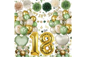 ALMAXI Geburtstagsdeko 18 Männer Frauen, Deko 18. Geburtstag Mädchen Junge, 18 Geburtstag Luftballons Deko Grüne Gold mit Happy Birthday Banner Pompons für Dekorationen Mehrweg