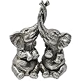 Thorne Antiques & Collectables Mr & Mrs Elephants - Loving Elephant Statue With Entwined Trunks (Silver)