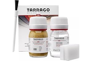 TARRAGO Preparatore e Tintore di Scarpe e Cuoio | Pelle Naturale e Sintetica | Con Pennello e Spugna Applicatore ((08) Ocra)