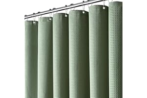 BTTN Duschvorhang Waffel 180x200 cm, Anti-Schimmel Schwere wasserdichte Stoff Textile Duschvorhang mit 12 Haken, Moderne Waschbar Gewichtete Dekorative Polyester Duschvorhänge für Badewanne, Grün