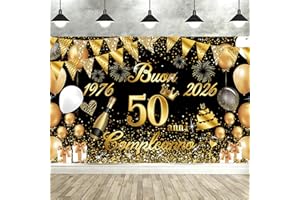 Striscione Buon Compleanno 50 Anni 1976-2026, Seutgjie Decorazioni Compleanno 50 Anni Donna Uomo per Anniversario Oro Nero 180 x 110 cm