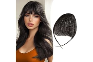 RUWISS Postiche Flequillo a Clip 100% Cabello Humano Natural Extensiones Flequillo Templo Extensión Flequillo Clip para Mujeres (Negro Natural)
