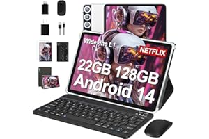 DMOAO Tablet 10 Pulgadas Android 14, 22GB RAM + 128GB ROM(1TB Ampliable), Octa-Core Tablets con Widevine L1, 8000mAh, 5G WiFi, Cámara 8MP+5MP, Tablet con Teclado, BT5.0/GPS/OTG