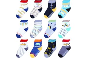 HYzgb Lot de 12 chaussettes antidérapantes pour bébé avec poignées 1-5 ans multi couleurs, cadeau pour tout-petits bébé garçons filles