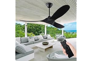 XSGDMN Ventilatore da soffitto senza luce con telecomando, Ventilatori da soffitto per esterno, 60 pollici Ventilatore da soffitto nero, 3 lama ventilatore da soffitto grande per mansarda Liangting