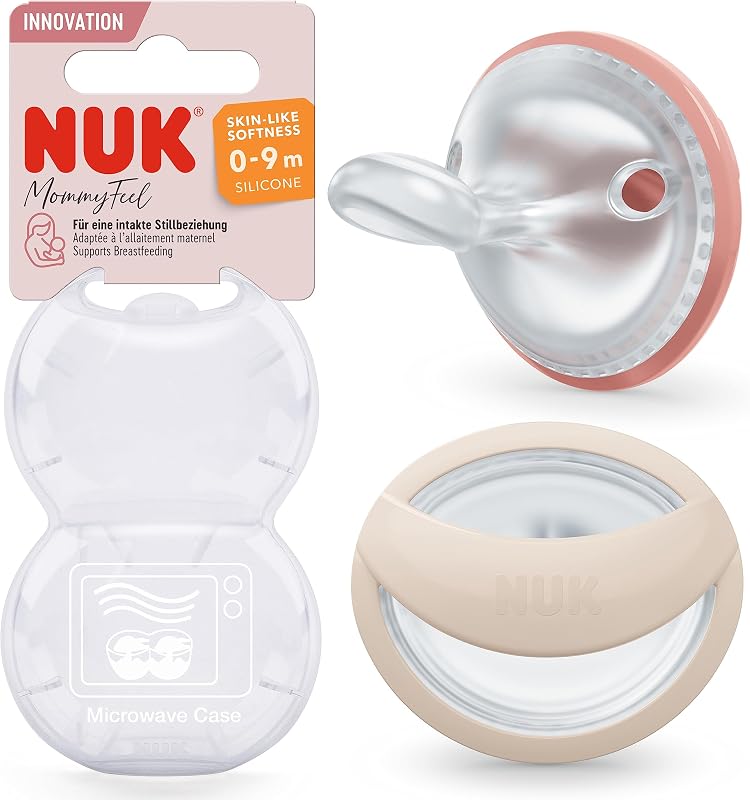 NUK MommyFeel Babyschnuller | 0−9 Monate | stillfreundliche Sauger | BPA-freies Silikon | Blush & Sandstone | 2 Stück