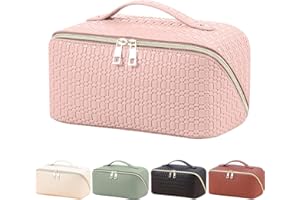 KIEYEENO Kosmetiktasche Groß Kapazität für Damen Herren, Reise Kosmetiktasche, PU Leder Wasserdicht Tragbar Kosmetiktasche mit Fach, Kosmetik Aufbewahrungstasche für die Aufbewahrung von Kosmetischen(ROSA)