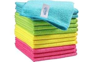 HOMEXCEL Lot de 12 chiffons de nettoyage en microfibre, 4 couleurs assorties, 29 x 29 cm (vert/bleu/jaune/rose)