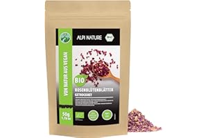 Alpi Nature Organiczne płatki róży (50 g) kwiaty róży wysuszone róż z kontrolowanej uprawy organicznej płatki róży 100% naturalne bez dodatków herbata kwiatów róży herbata różowa