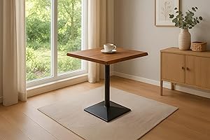 ‎SAM SAM Bistrotisch INES | 60 x 60 cm | Akazienholz massiv | Farbe: Nussbaum | echte Baumkante | Säulen-Gestell Metall Schwarz | Baumkantentisch/Säulentisch/Esstisch für Küche, Café & Essbereich