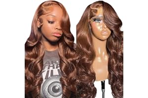 BELUCK Chocolate Brown Human Hair Wig For Black Women, 13x6 HD Lace Front Wigs Human Hair Pre Plucked Baby Hair, 180 Density Body Wave Glueless 13x6 Lace Frontal Wig Real Virgin Brazilian Human Hair 26 Inch