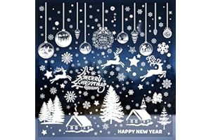 BENUAN Christmas Tree Decals - White Snowflake Xmas Window Stickers, Double Sided Scene for Glass